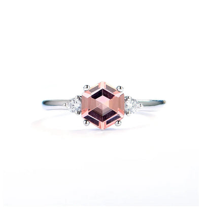 Luxyimagic Hexagon London Blue Topaz Gemstone Ring for Women Soid 925 Sterling Silver Tanzanite Morganite Jewelry for Engagement
