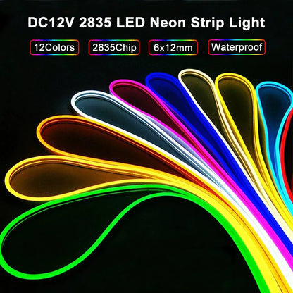 LED Neon Strip Light 6x12mm Flexible Rope Silicone Tube SMD 2835 Waterproof With 2Pin Wire 120LEDs/m For DIY Sign Home Decor