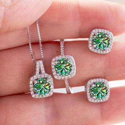 Women's Round Cut D Color Moissanite Jewelry Set Real 925 Silver Pendant Necklace and Stud Earrings female dating fine Jewelry
