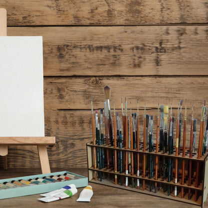 67Holes Wall Mount Premium Wooden Brush Holder Artist Desk Organizer Pencil Paint Brushes Display Storage Box Paint Brush Holder