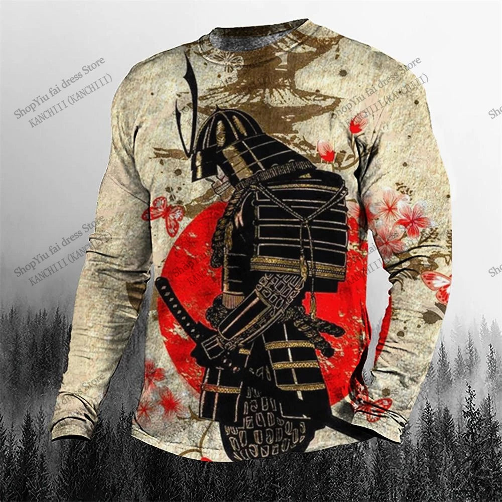 New Japanese Style Tattoo Samurai 3d Print Long Sleeve T-shirt For Men Women Fashion Sports Tops Tees Men Clothing Street tshirt
