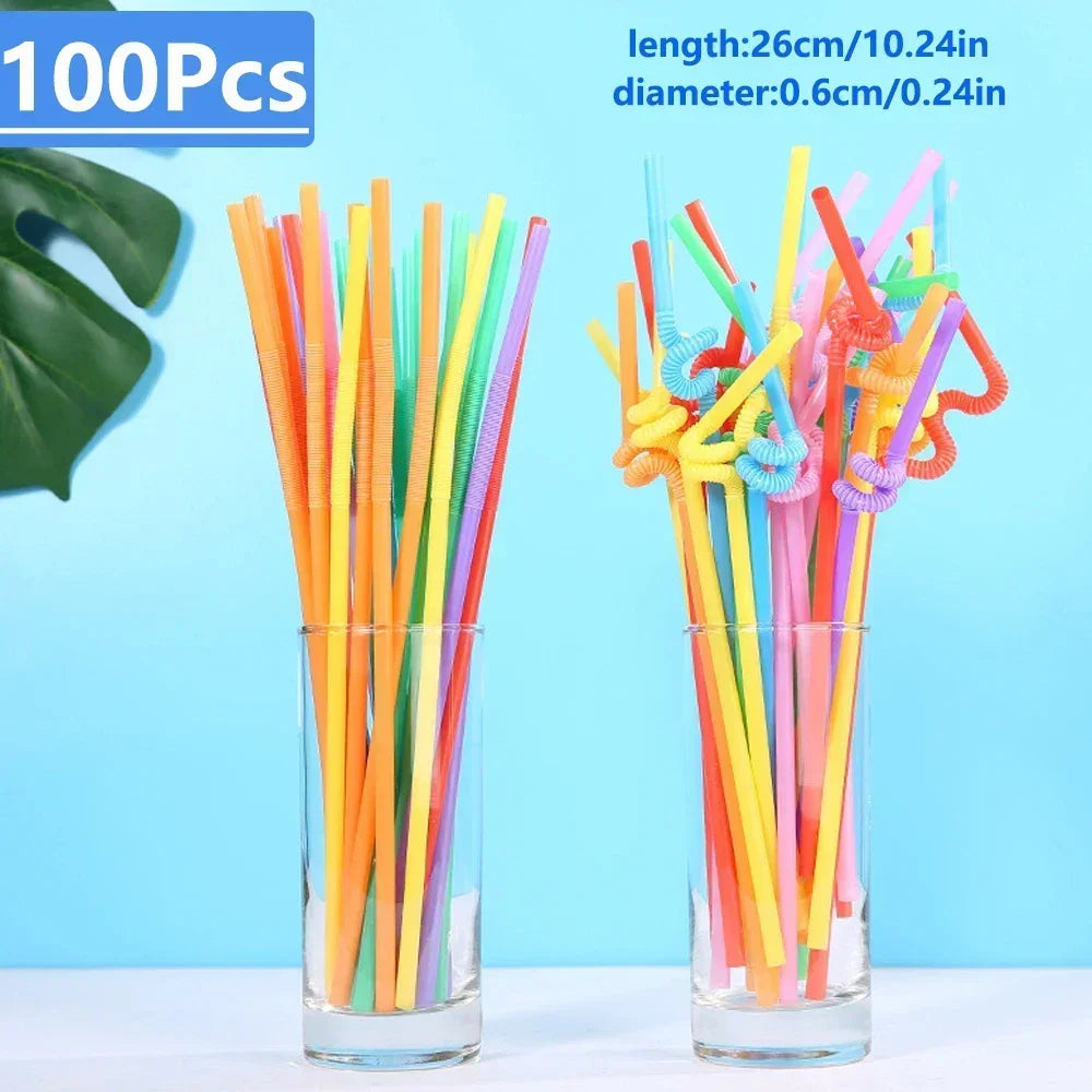 50-1000Pcs Foldable Multicolor Drinking Straws Beverage Straw Pajitas Plastique Juice Bar Party Wedding Kitchen Home Accessories