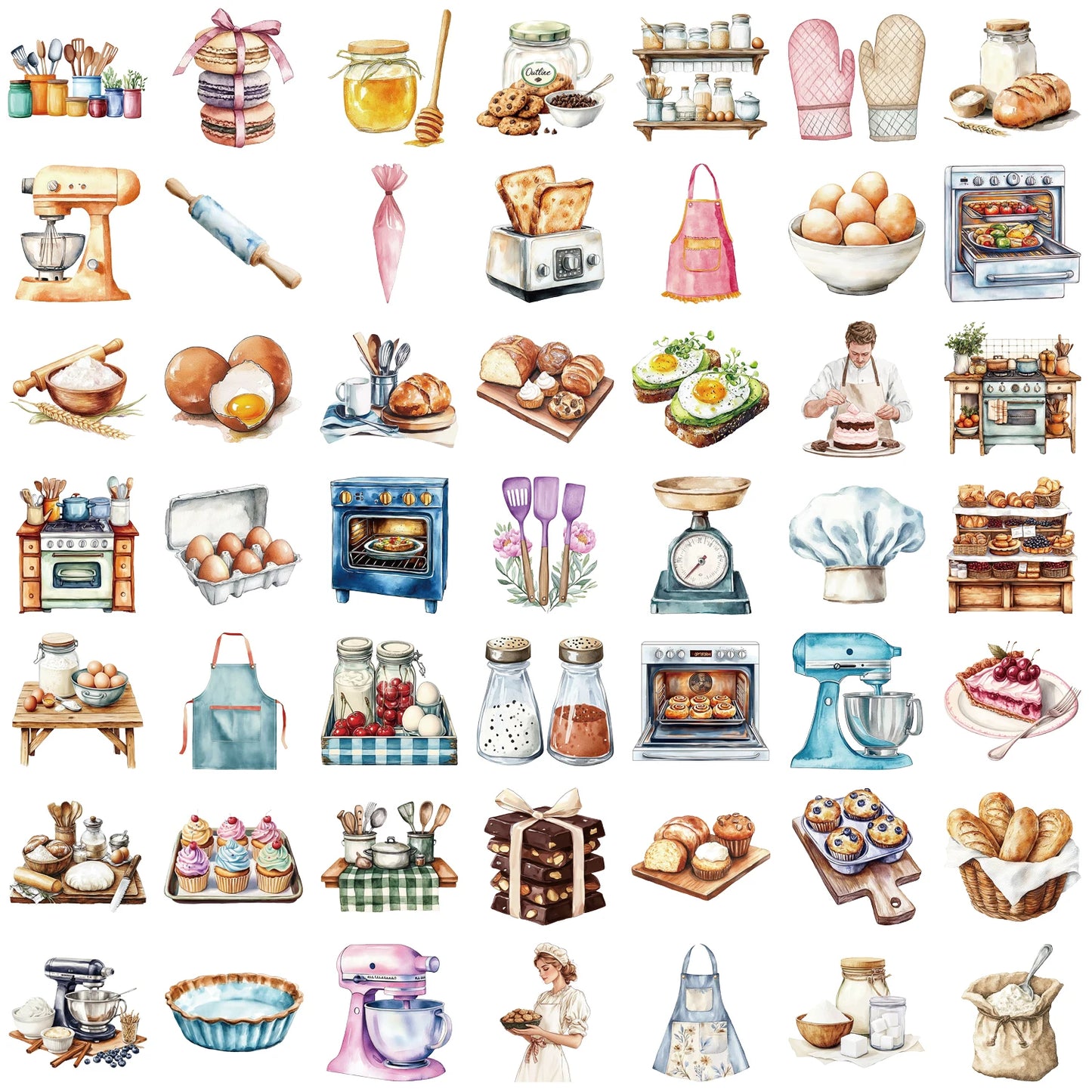 50Pcs Baking Dessert Cake Egg Theme Sticker Transparent PET Stickers For Stationery Guitar DIY Phone Case Craft Supplies