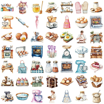 50Pcs Baking Dessert Cake Egg Theme Sticker Transparent PET Stickers For Stationery Guitar DIY Phone Case Craft Supplies