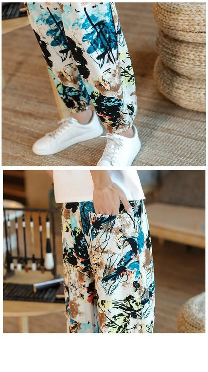 Thai  Cotton Linen  Pants Loose Fit Casual Men's Pants Asian Style Summer Lightweight Trendy Sweatpants  Summer Thin Pants