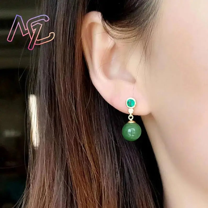 Green Natural Jade Bead Earrings Ear Stud Lucky Luxury Talismans Real Jewelry Fashion Accessories Vintage Designer