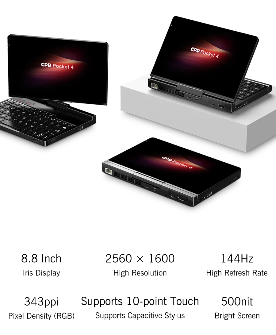 New GPD Pocket 4 2025 Mini Laptop PC 8 Inch AI 9 HX 370 8840U 16/32/64GB RAM 1/2TB NVME SSD 2K 144HZ Full-featured Handheld WIFI