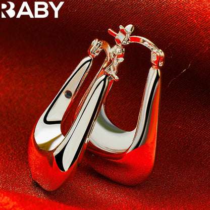 URBABY 925 Sterling Silver 17mm Smooth U Hoop Earrings For Woman Wedding Engagement Party Gift Charms Fashion Jewelry