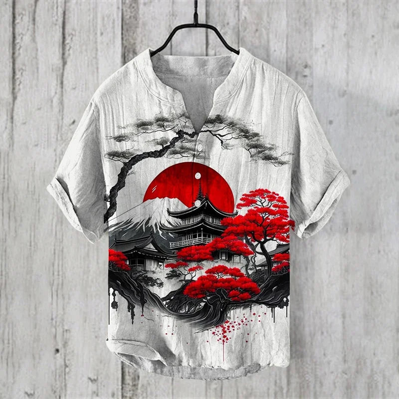 2025 New Hawaiian Fashion Short Sleeve Shirt 3D Printed Bamboo Linen Casual Loose Pullover Button Men's Shirt S-5XL
