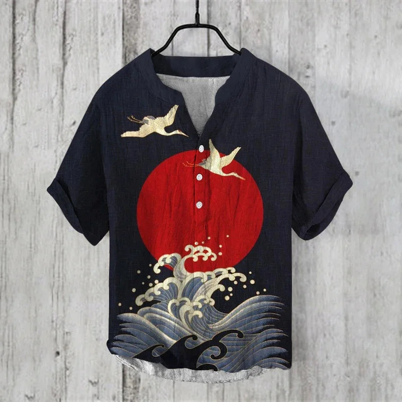 2025 New Hawaiian Fashion Short Sleeve Shirt 3D Printed Bamboo Linen Casual Loose Pullover Button Men's Shirt S-5XL