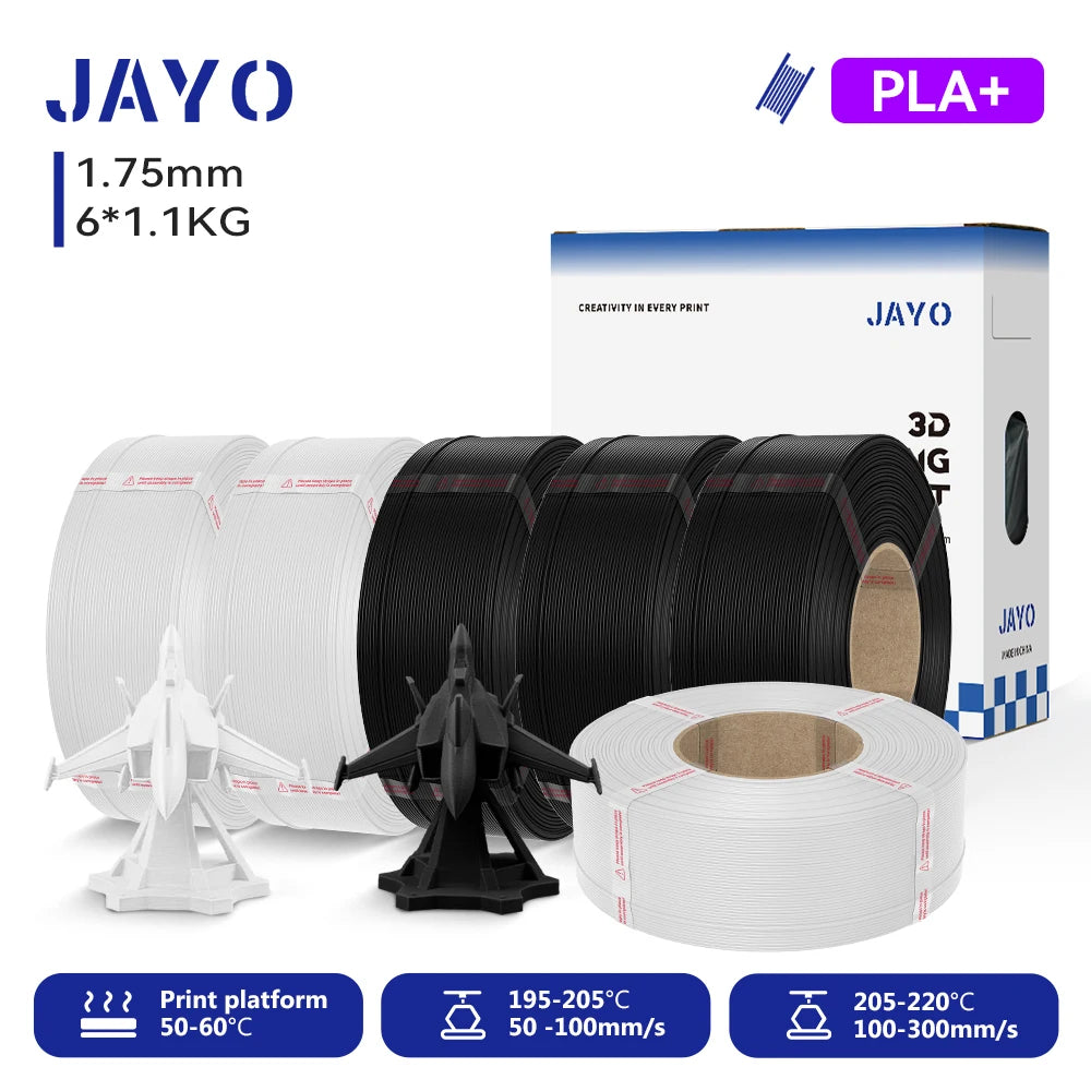 JAYO Refill PETG/PLA+ Filament 1.75mm Refill 3D Printer Filament, Suitable for Bambu Lab Filament & JAYO Reusable spools 6Rolls