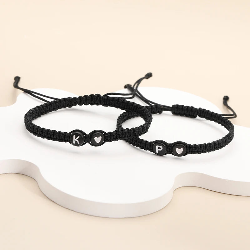 26 Letters Initial Heart Bracelets Handmade Adjustable A-Z Name Braided Bracelets For Women Men Friendship Jewelry