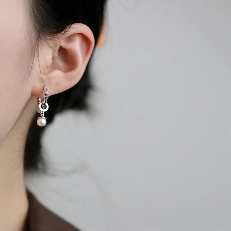 VENTFILLE 925 Sterling Silver Liquid Lava Texture Pearl Earring for Women Design Retro Versatile Jewelry Gift Dropshipping
