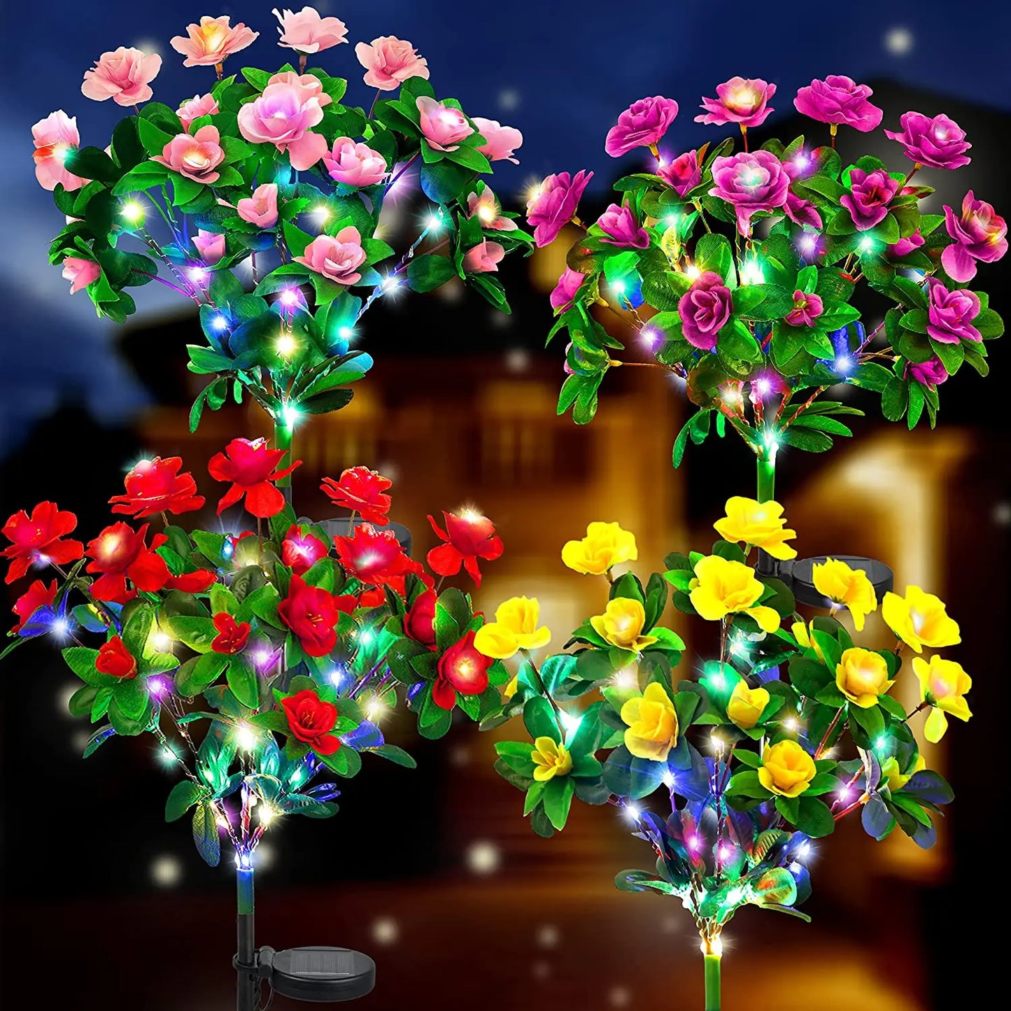LED Azalea Solar Light Outdoor Waterproof Garden Flower Lamp for Yard Lawn Path Lighting Holiday Wedding Artificial Flower Decor