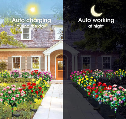 LED Solar Light Waterproof Azalea Solar Flowers Lamp Outdoor Decorative for Garden Yard Lawn Path Lighting Holiday Wedding Decor