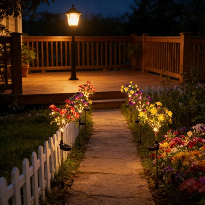 1PC Solar Azalea Flower LED Stake Light Waterproof Fabric Petal Garden Lights for Outdoor Lawn Path Patio Wedding Party Decor