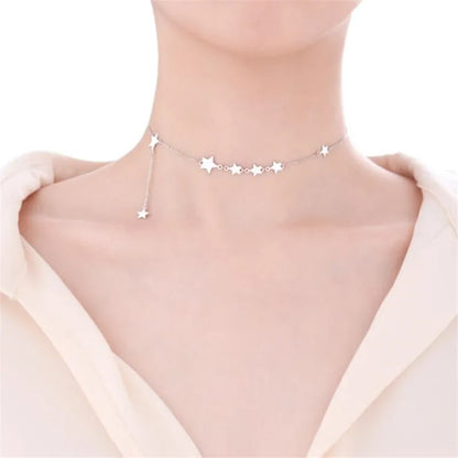 New Creative Beautiful Women Short Stars 925 Sterling Silver Jewelry Temperament Clavicle Chain Exquisite Necklaces XL125