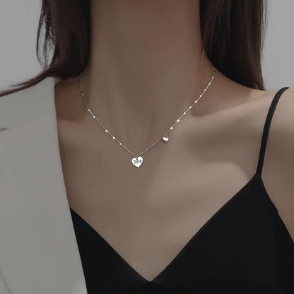 Silver Color Love Asymmetric Chain Necklace for Women Sweet Temperament Party Jewelry 925 Stamp Gifts Dropship