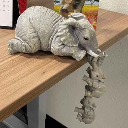 3 Figurines Éléphant Mère & Bébés – Déco Cheminée, Résine, Accroche-Étagère