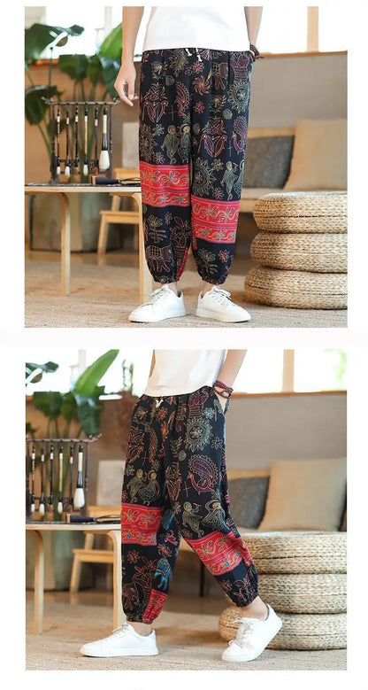 Thai  Cotton Linen  Pants Loose Fit Casual Men's Pants Asian Style Summer Lightweight Trendy Sweatpants  Summer Thin Pants