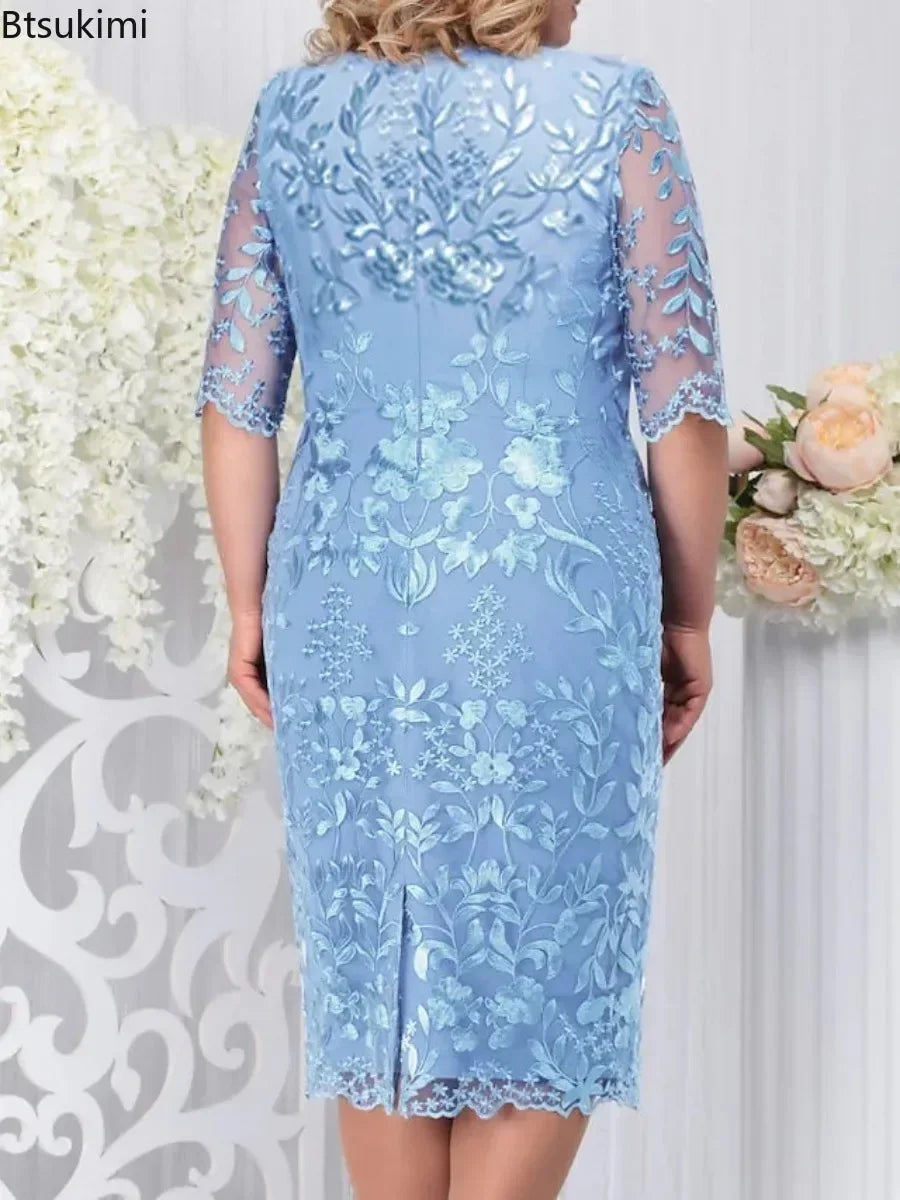 2026Women's Sring Summer Dress Party Wedding Guest Women Slim Fit Lace Floral Elegant Bodycon Formal Party Dresses Plus Size 5XL