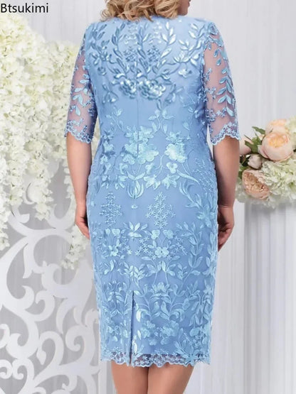 2026Women's Sring Summer Dress Party Wedding Guest Women Slim Fit Lace Floral Elegant Bodycon Formal Party Dresses Plus Size 5XL