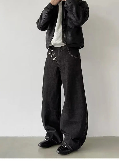 Men's Baggy Jeans Unisex Y2K Trendy Casual Wide Leg Denim Pants High Street Oversize Trousers American Style Streetwear Fashion