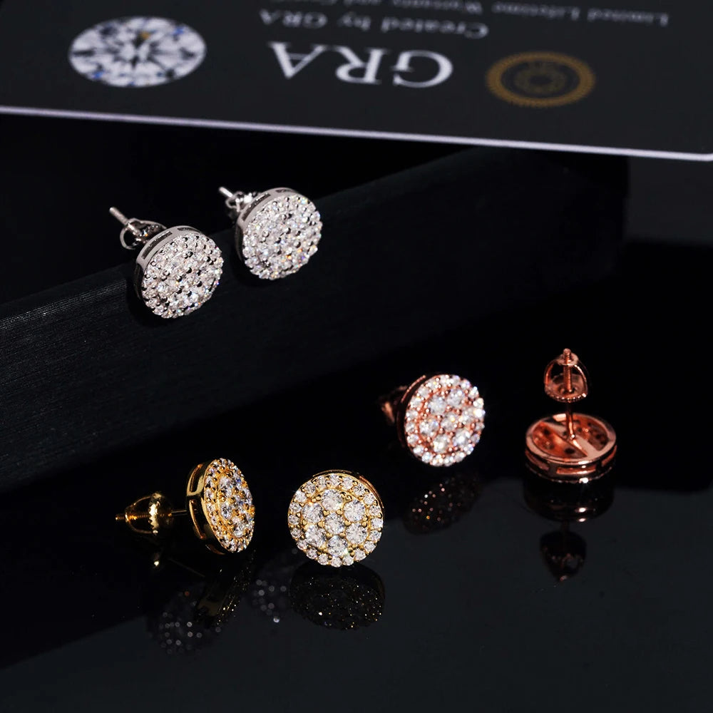 BXINY GRA Certified Full Moissanite Earrings 100% S925 Silver 18K Gold Plated Round Ear Studs for Women Men Hiphop Gifts Jewelry