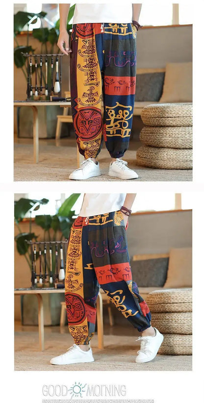 Thai  Cotton Linen  Pants Loose Fit Casual Men's Pants Asian Style Summer Lightweight Trendy Sweatpants  Summer Thin Pants