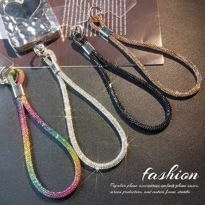 Universal Cellphone Wrist Strap with Card Gorgeous Flash Diamond Lanyard Colorful Hand Rope Mobile Phone Anti-Loss Charm Straps