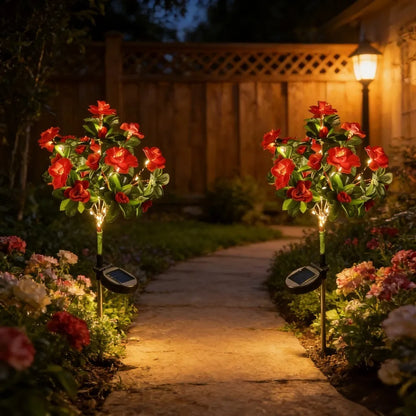 1PC Solar Azalea Flower LED Stake Light Waterproof Fabric Petal Garden Lights for Outdoor Lawn Path Patio Wedding Party Decor