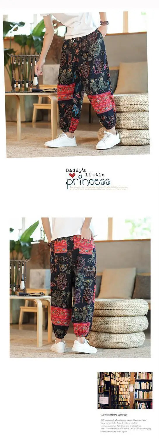 Thai  Cotton Linen  Pants Loose Fit Casual Men's Pants Asian Style Summer Lightweight Trendy Sweatpants  Summer Thin Pants