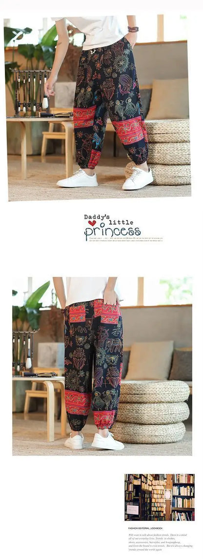 Thai  Cotton Linen  Pants Loose Fit Casual Men's Pants Asian Style Summer Lightweight Trendy Sweatpants  Summer Thin Pants