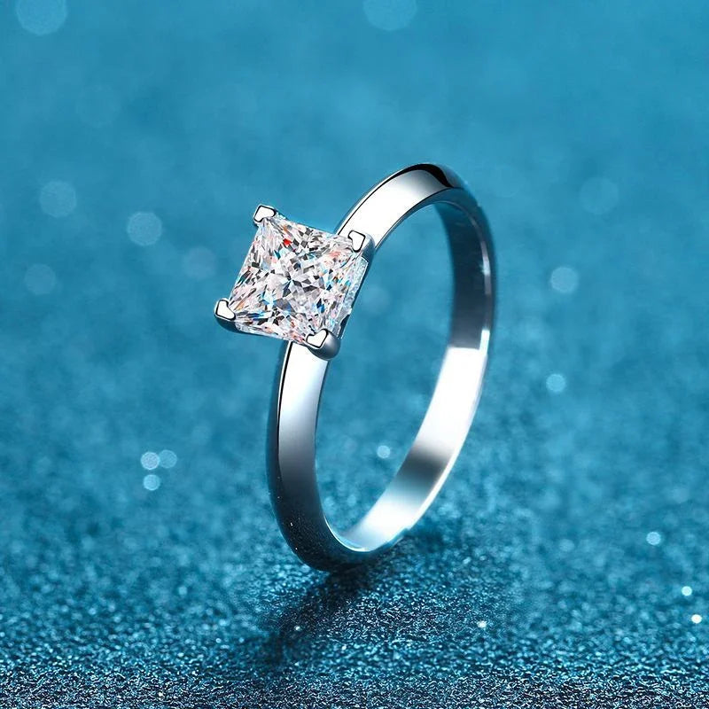 NeeTim 2ct VVS1 Princess Cut Moissanite Diamond Ring for Women S925 Sterling Silver Eternity Band Wedding Party Fine Jewelry