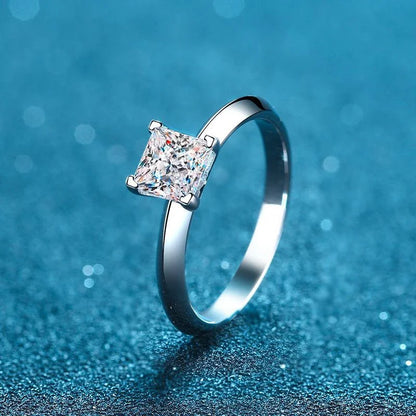 NeeTim 2ct VVS1 Princess Cut Moissanite Diamond Ring for Women S925 Sterling Silver Eternity Band Wedding Party Fine Jewelry