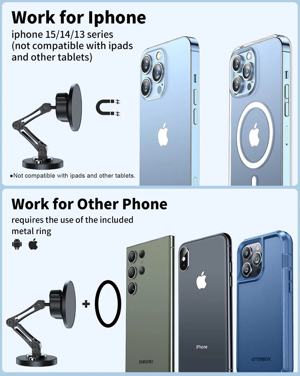 Magnetic Car Phone Holder Wireless Charger Phone Stand Rotation Mobile Phone Holder Fast Charging for IPhone 16 15 14 13 xiaomi