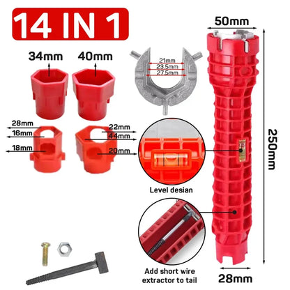 14 In 1 Sink Faucet Wrench Plumbing Repair Tool Handle Double Head Wrench Spanner Tool Installer Ratchet Wrench Set for Bathroom
