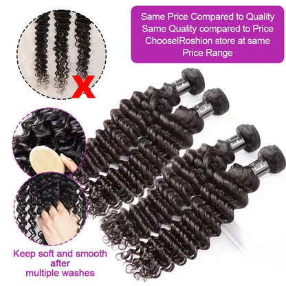 Deep Wave Human Hair Bundles Curly Hair 30Inch Brazilian Weaving Raw Virgin 100% Unprocessed Double Weft Hair Bundles Extensions