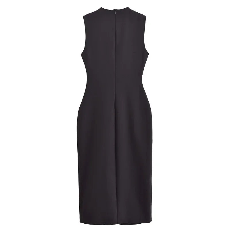 MUJER 2025 Women's Dress Summer Sleeveless Midi Dress Woman Red Black Office Long Dresses for Women Chic Belt Button Dress Women