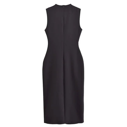 MUJER 2025 Women's Dress Summer Sleeveless Midi Dress Woman Red Black Office Long Dresses for Women Chic Belt Button Dress Women