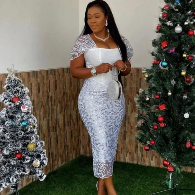 White Short Sleeve Lace Dresses For Women 2022 African Dashiki Ankara Robe Wedding Evening Dress Vestidos Africanos Outfits