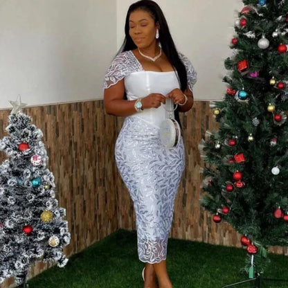 White Short Sleeve Lace Dresses For Women 2022 African Dashiki Ankara Robe Wedding Evening Dress Vestidos Africanos Outfits