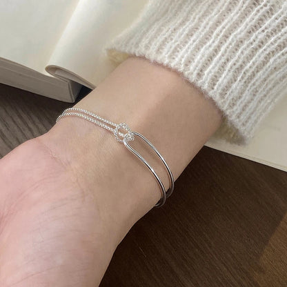 INZATT Real 925 Sterling Silver Asymmetric Double Layer Chain Bracelet for Women Hiphop Fine Jewelry Minimalist Accessories