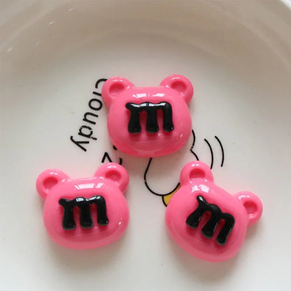 10PCS Shiny Rose Red Bear Flower Miniature Resin Flat Back Cabochons For Hairpin Scrapbooking DIY Home Decor Craft Accessories