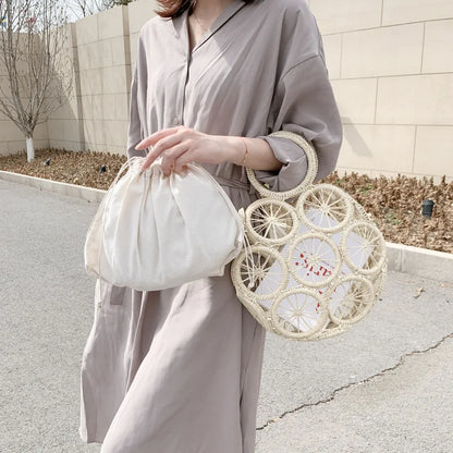 Large Capacity Straw Woven Handbag Handwoven Hollow Women Shoulder Bag Travel Vacation Summer Beach Bag Top Handle Bags