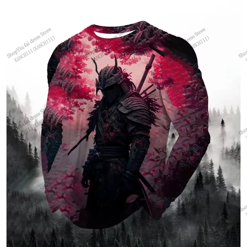 New Japanese Style Tattoo Samurai 3d Print Long Sleeve T-shirt For Men Women Fashion Sports Tops Tees Men Clothing Street tshirt