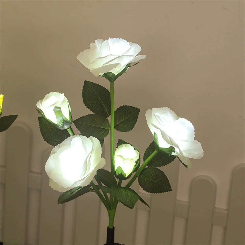 Landscape Garden Garden Yard Lawn Night Lamp 5 Head LED Solar Simulation Rose Flower LED Light Wedding Home Decoration Flowers