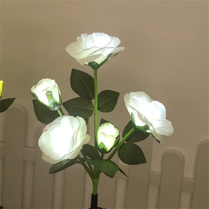Landscape Garden Garden Yard Lawn Night Lamp 5 Head LED Solar Simulation Rose Flower LED Light Wedding Home Decoration Flowers