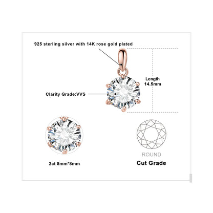 JewelryPalace Moissanite D Color 1ct 1.5ct 2ct 3ct Round 925 Sterling Silver Pendant Necklace for Woman No Chain