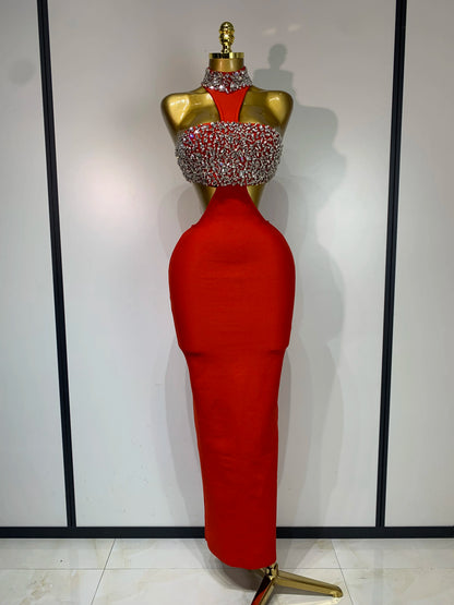 Women Sexy Backless Sparkly Crystal Diamonds Black Bodycon Bandage Dress Celebrity Elegant Evening Club Party Birthday Dresses